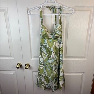 Vintage Y2K ABS Allen Schwartz Halter Dress Green White